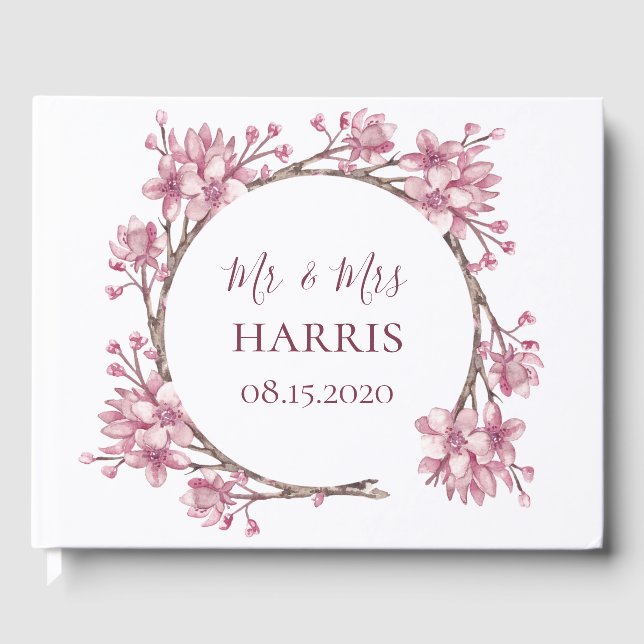 Pink cherry blossom /sakura. Spring floral wedding Guest Book (Front)