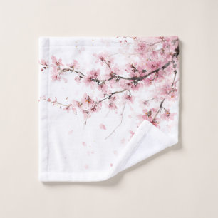 Pink Cherry Blossom Sakura Watercolor Floral Boho Bath Towel Set
