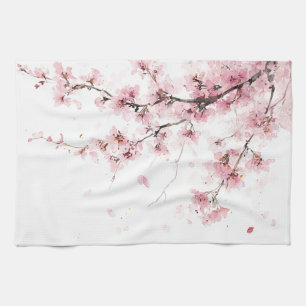 Pink Cherry Blossom Sakura Watercolor Floral Boho Tea Towel