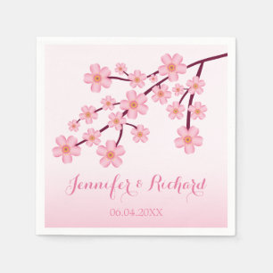 Pink Cherry Blossom Sakura With Names Wedding Napkin