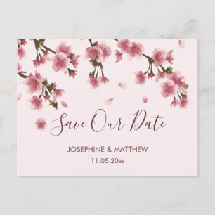 Pink Cherry Blossom Save the Date Announcement Postcard