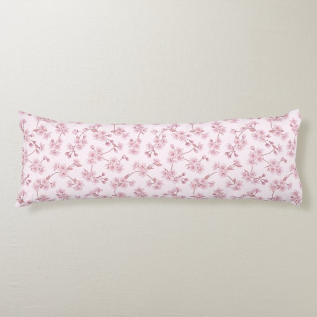 Pink Cherry Blossom Seamless Floral Pattern Body Cushion (Front)
