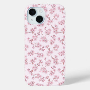 Pink Cherry Blossom Seamless Floral Pattern iPhone 15 Case