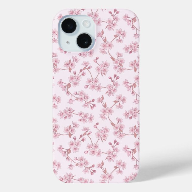 Pink Cherry Blossom Seamless Floral Pattern Case-Mate iPhone Case (Back)