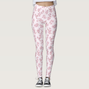 Pink Cherry Blossom Seamless Floral Pattern Leggings
