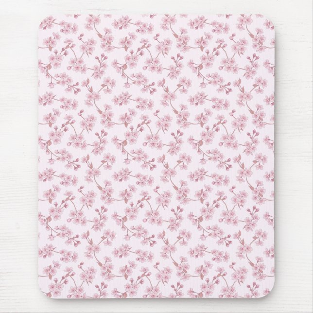 Pink Cherry Blossom Seamless Floral Pattern Mouse Mat (Front)