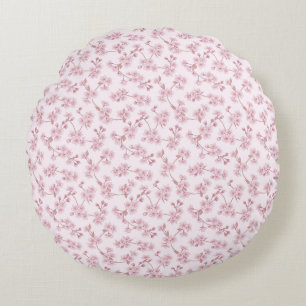 Pink Cherry Blossom Seamless Floral Pattern Round Cushion