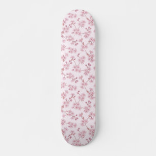 Pink Cherry Blossom Seamless Floral Pattern Skateboard