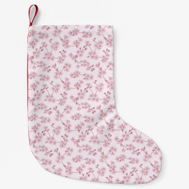 Pink Cherry Blossom Seamless Floral Pattern Small Christmas Stocking (Front)