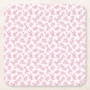 Pink Cherry Blossom Seamless Floral Pattern Square Paper Coaster