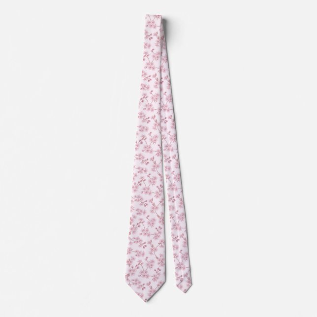 Pink Cherry Blossom Seamless Floral Pattern Tie (Front)