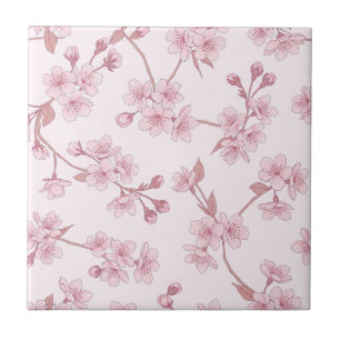 Pink Cherry Blossom Seamless Floral Pattern Tile