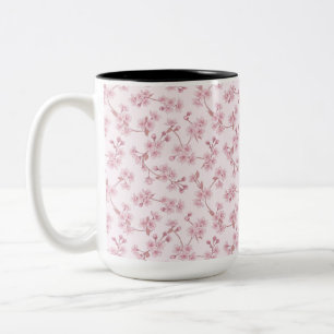 Pink Cherry Blossom Seamless Floral Pattern Two-Tone Coffee Mug