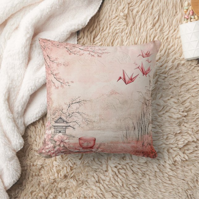 Pink Cherry Blossom Serenity Landscape  (1) Cushion (Blanket)