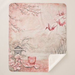 Pink Cherry Blossom Serenity Landscape (1) Sherpa Blanket