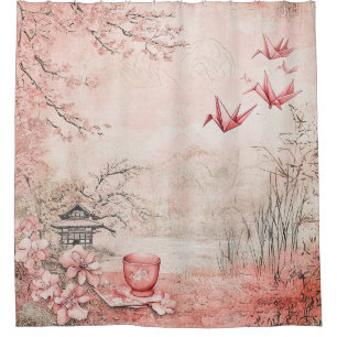 Pink Cherry Blossom Serenity Landscape  (1) Shower Curtain