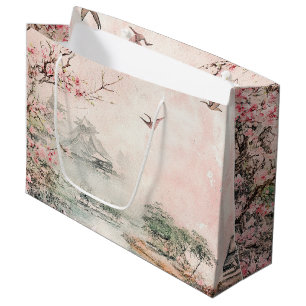 Pink Cherry Blossom Serenity Landscape  (2) Large Gift Bag