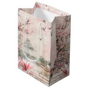Pink Cherry Blossom Serenity Landscape  (2) Medium Gift Bag