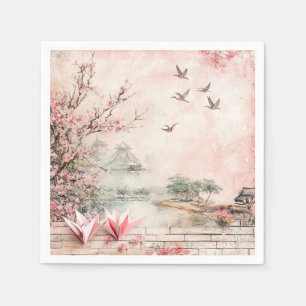Pink Cherry Blossom Serenity Landscape (2) Napkin