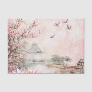 Pink Cherry Blossom Serenity Landscape  (2) Tissue Paper
