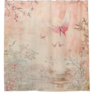 Pink Cherry Blossom Serenity Landscape  (3) Shower Curtain