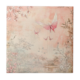 Pink Cherry Blossom Serenity Landscape (3) Tile