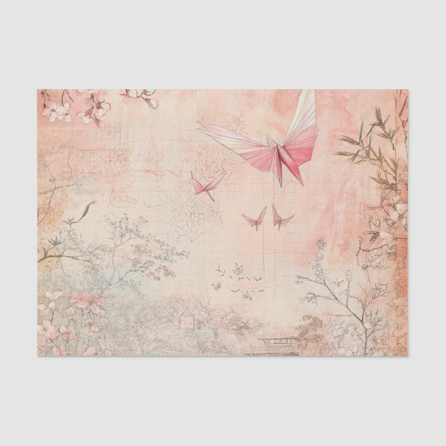 Pink Cherry Blossom Serenity Landscape  (3) Tissue Paper (Front)