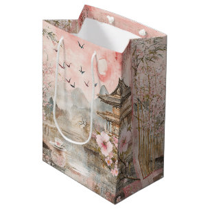 Pink Cherry Blossom Serenity Landscape  (4) Medium Gift Bag