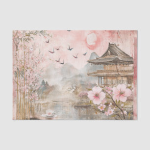 Pink Cherry Blossom Serenity Landscape  (4) Tissue Paper