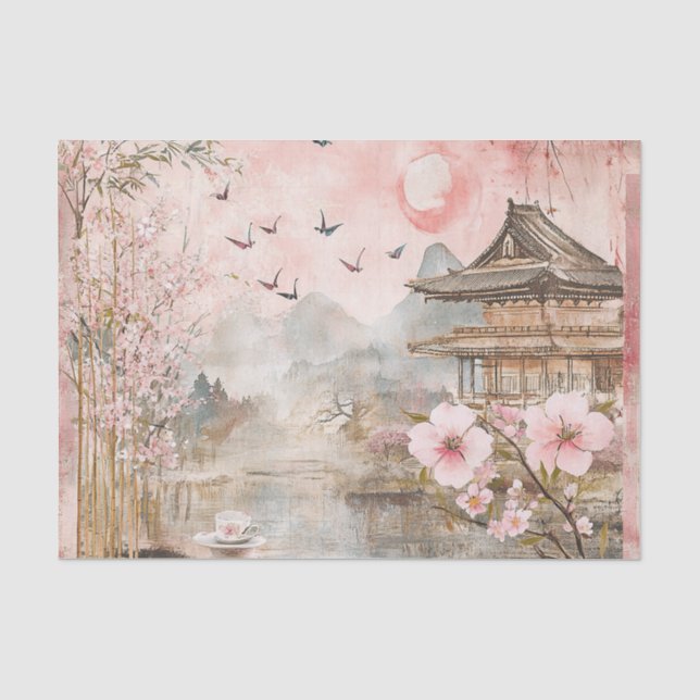 Pink Cherry Blossom Serenity Landscape  (4) Tissue Paper (Front)