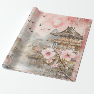 Pink Cherry Blossom Serenity Landscape (4) Wrapping Paper