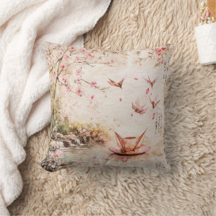 Pink Cherry Blossom Serenity Landscape (5) Cushion