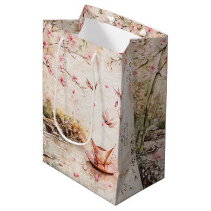 Pink Cherry Blossom Serenity Landscape  (5) Medium Gift Bag