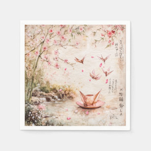 Pink Cherry Blossom Serenity Landscape (5) Napkin