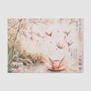 Pink Cherry Blossom Serenity Landscape  (5) Tissue Paper
