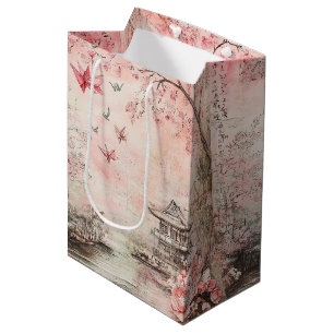Pink Cherry Blossom Serenity Landscape  (6) Medium Gift Bag