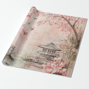 Pink Cherry Blossom Serenity Landscape (6) Wrapping Paper