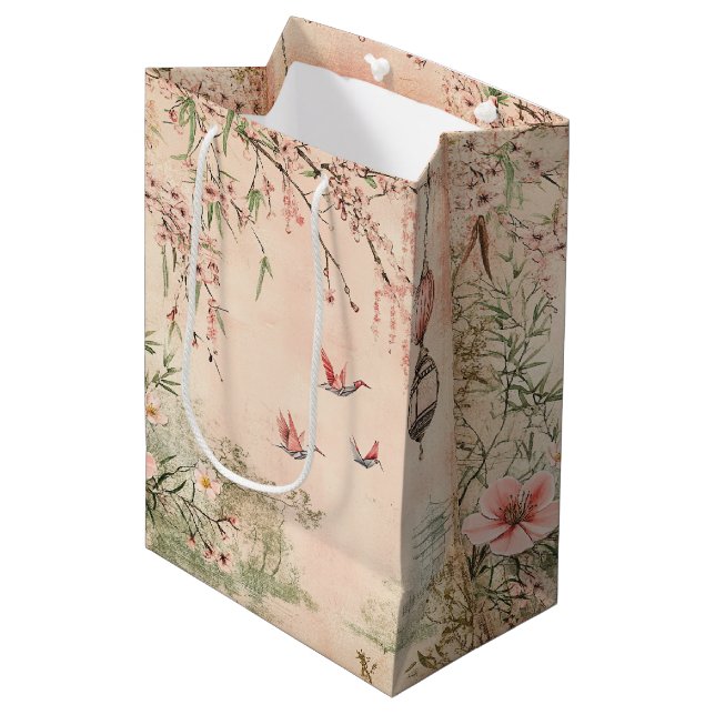 Pink Cherry Blossom Serenity Landscape  (7) Medium Gift Bag (Front Angled)