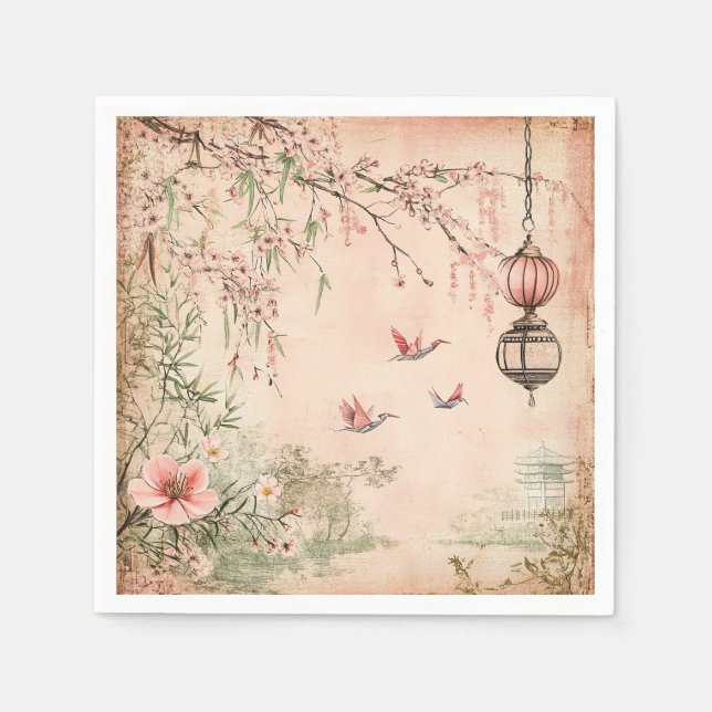 Pink Cherry Blossom Serenity Landscape  (7) Napkin (Front)