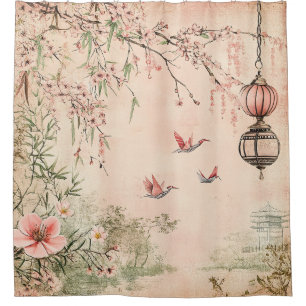 Pink Cherry Blossom Serenity Landscape  (7) Shower Curtain