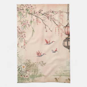 Pink Cherry Blossom Serenity Landscape (7) Tea Towel