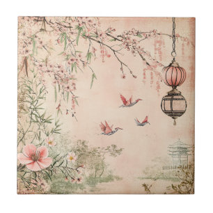 Pink Cherry Blossom Serenity Landscape (7) Tile