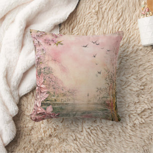 Pink Cherry Blossom Serenity Landscape (8) Cushion