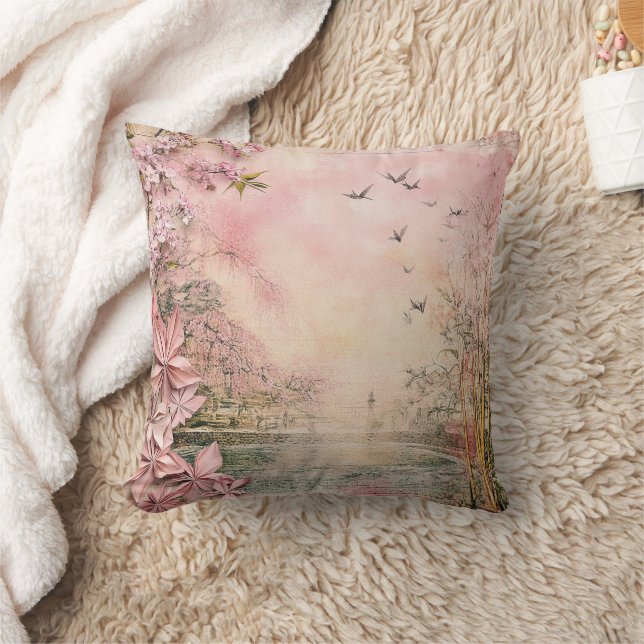Pink Cherry Blossom Serenity Landscape  (8) Cushion (Blanket)