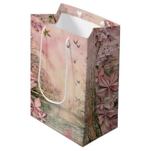Pink Cherry Blossom Serenity Landscape  (8) Medium Gift Bag