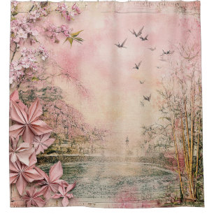 Pink Cherry Blossom Serenity Landscape  (8) Shower Curtain