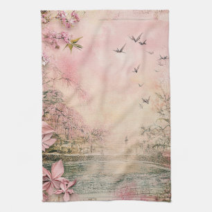 Pink Cherry Blossom Serenity Landscape (8) Tea Towel