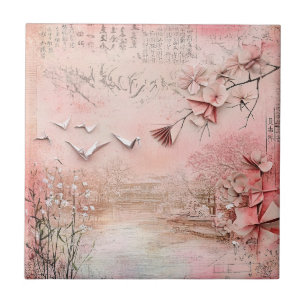 Pink Cherry Blossom Serenity Landscape (9) Tile