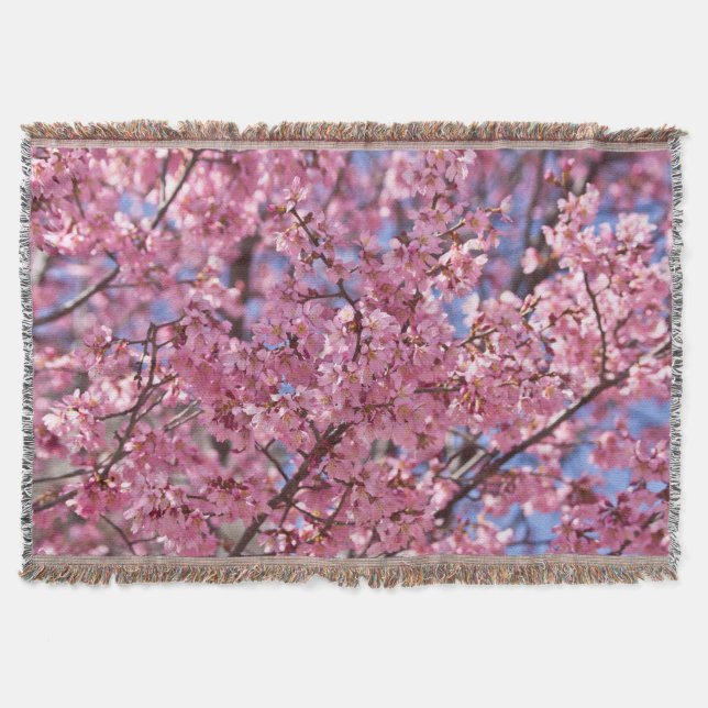 Pink Cherry Blossom Sky Throw Blanket (Front)