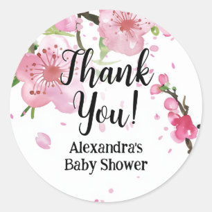 Pink Cherry Blossom Spring Floral Girl Baby Shower Classic Round Sticker